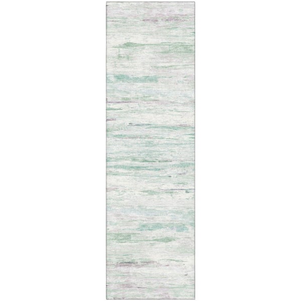Mayfield Premium Machine Washable Abstract AMF1985 Aloe 2 ft. x 7 ft. Runner Rug
