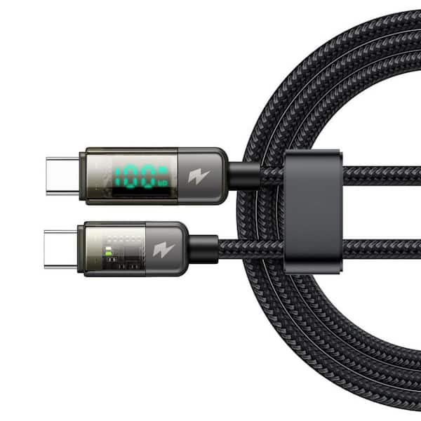 6 ft. USB C to USB C Charger Cable Transparent PD 100-Watt Digital Display Auto Power Off