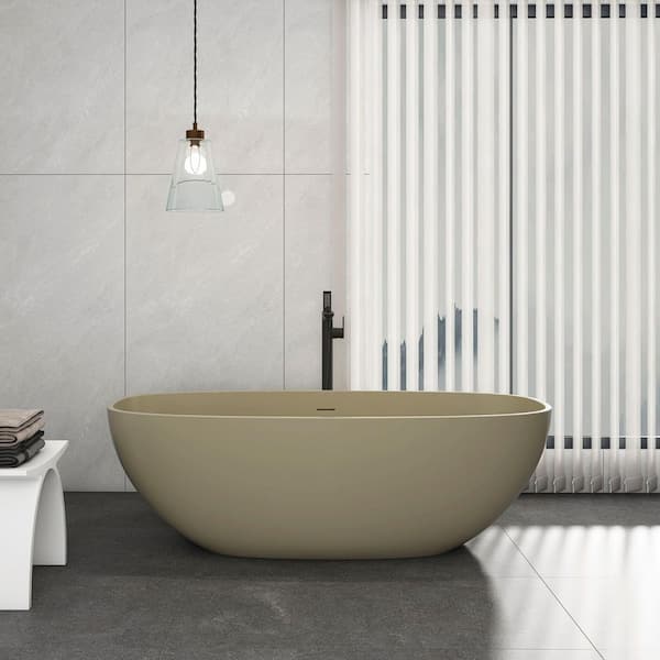 Moray 67 in. x 30 in. Solid Surface Stone Resin Flatbottom Freestanding Bathtub Soaking Bathtub in Khaki