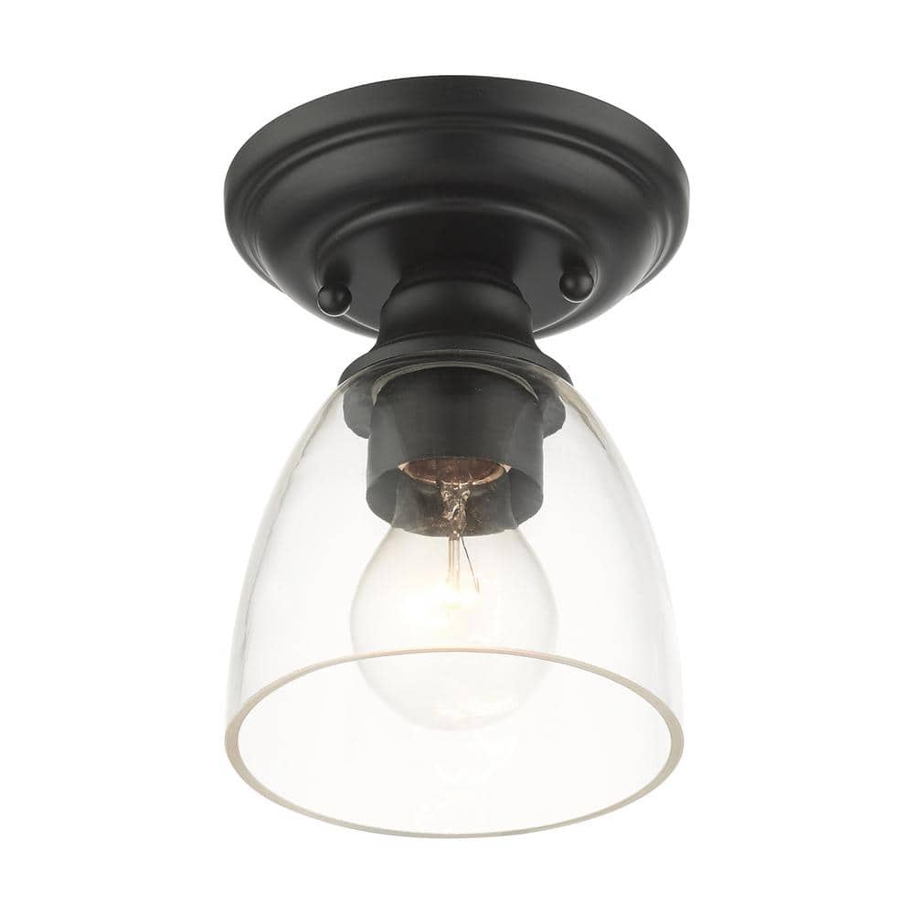 Black Hand Blown Glass 1-Light Flush Mount