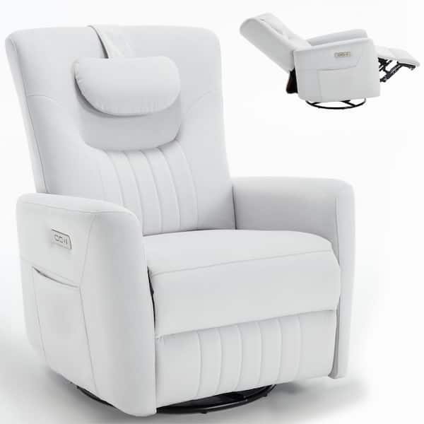 Boyel Living Beige Swivel and Rocker Power Recliner Chair with Lumbar and Neck Support Pillow, USB and Type-C Ports