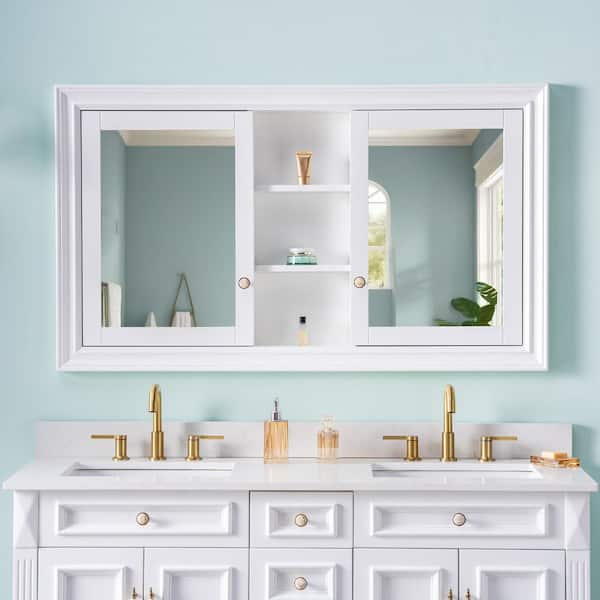 55 in. W x 32 in. H Rectangular Solid Wood Recessed Medicine Cabinet with Mirror