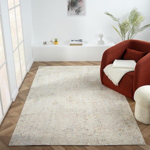 Alaya Ivory/Light Gray 7 ft. 9 in. x 9 ft. 9 in. Abstract Performance Area Rug