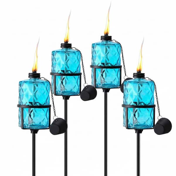 4 Pack Blue Glass Garden Torch 12 oz Outdoor Torch Garden Decor