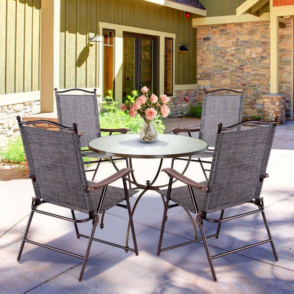 Gray Steel Frame Folding Camping Chairs with Arms, Set of 2