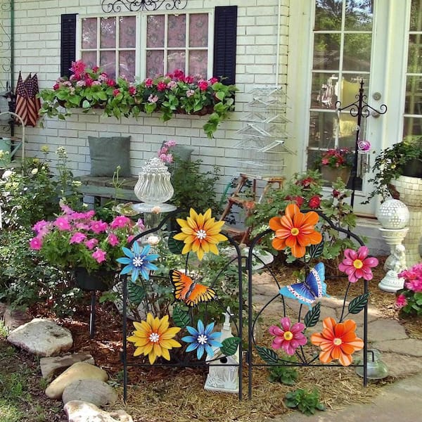 Garden Decor for Outside, Set of 2 Metal Fence Decorative Garden