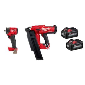 M18 FUEL GEN-3 18V Lithium-Ion Brushless Cordless 3/8 in. Impact, 3-1/2 in. 21-Degree Nailer, Two 6 Ah HO Batteries