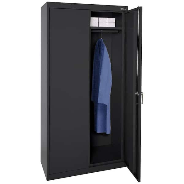 36 in. W x 72 in. H x 24 in. D 24-Gauge 2-Shelf Steel Freestanding Wardrobe Storage Cabinet in Black