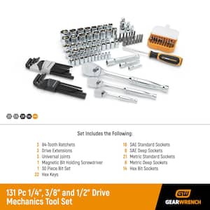 1/4 in., 3/8 in. and 1/2 in. Drive 84-Tooth, Standard, SAE/Metric Mechanics Tool Set in Storage Case (131-Piece)