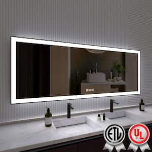 84 in. W x 32 in. H Rectangular Framed Anti-Fog LED Wall Bathroom Vanity Mirror in Black with Backlit and Front Light