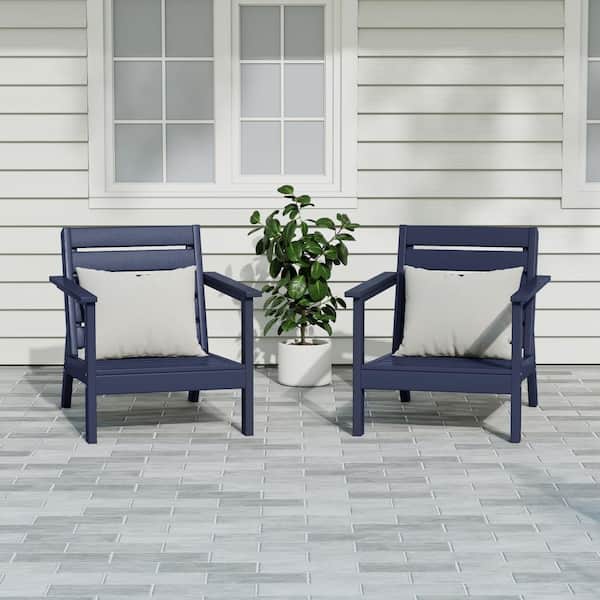 Birchwood Outdoor Patio Deep Seating HDPE Lounge Chairs with Arms (Set of 2) in Navy Blue