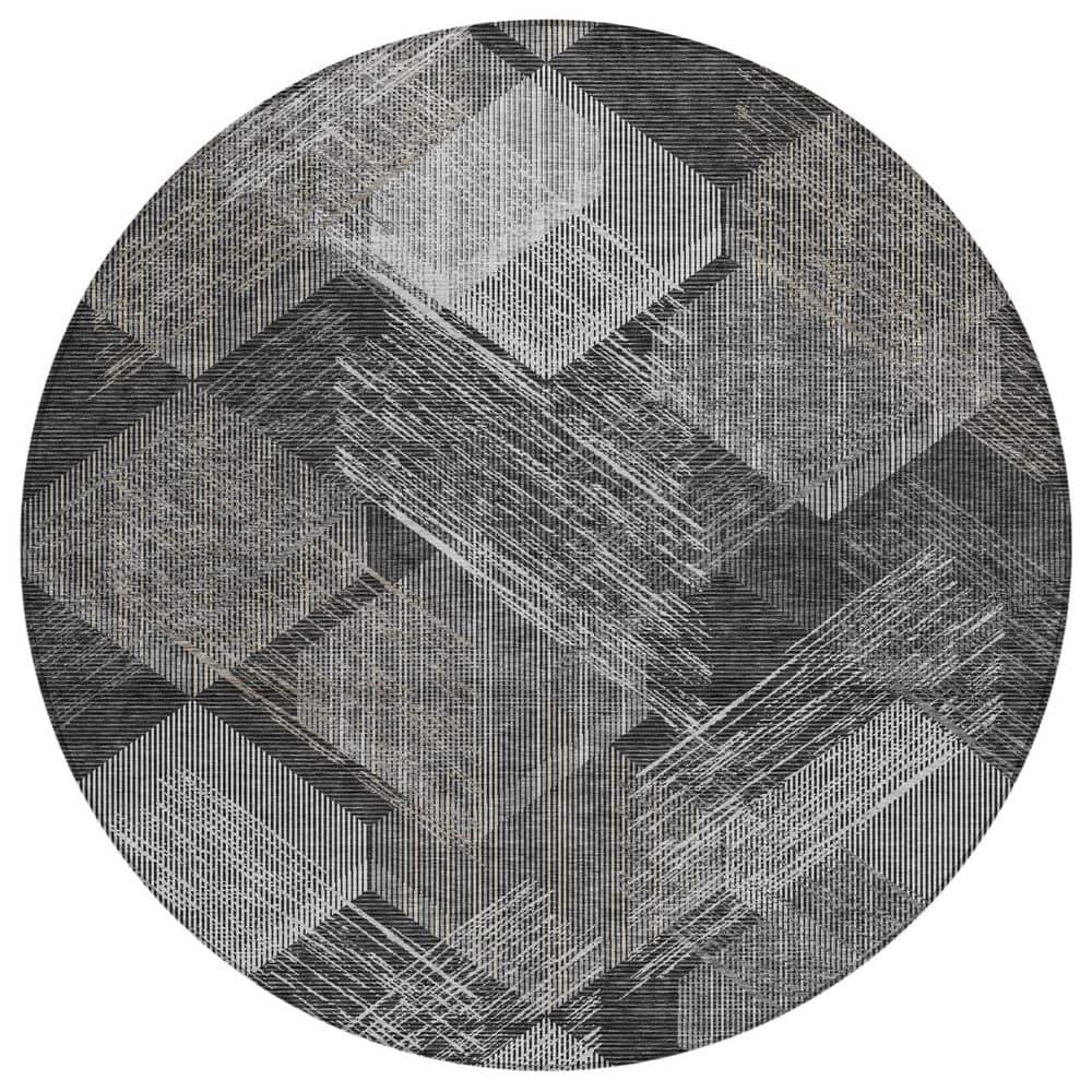 Chantille Machine Washable Indoor/Outdoor Abstract ACN2637 Black 8 ft. x 8 ft. Round Rug price history on PriceWatchPro