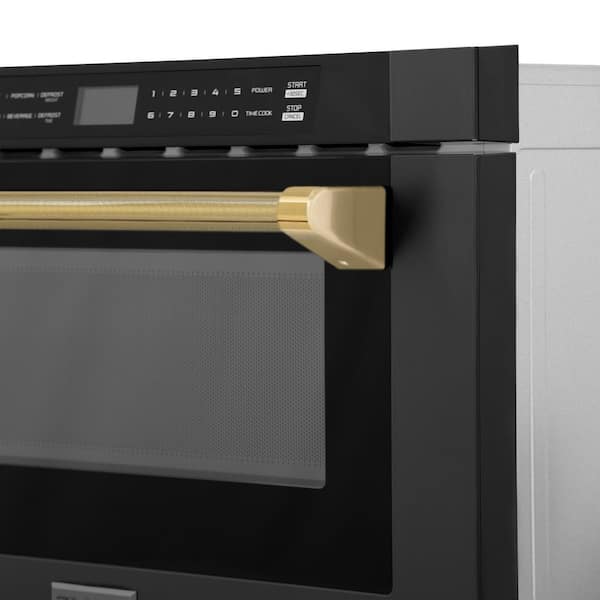 Autograph Edition 24 in. 1.2 cu. ft. Built-in Microwave Drawer in Black Stainless Steel and Polished Gold Helix Handle
