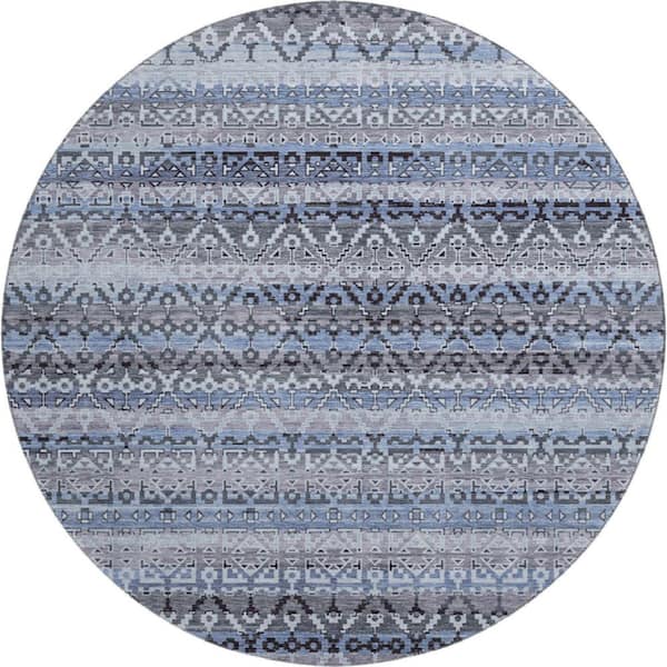 Mayfield Premium Machine Washable Abstract AMF2101 Blue 8 ft. x 8 ft. Round Rug