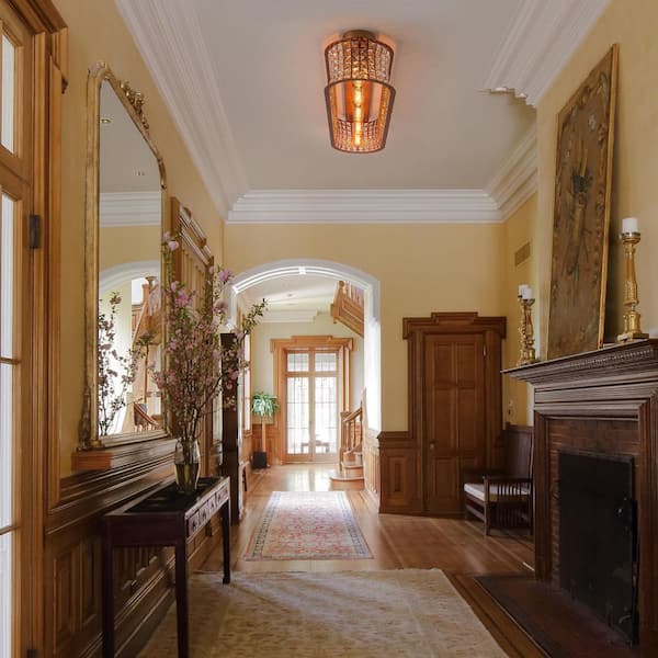 ZYZWMB 35 in. Rectangle Antique Brass 5-Light Flush Mount Ceiling