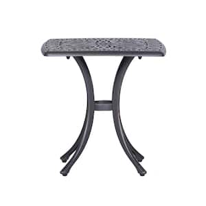 Modern Square Cast Aluminum Outdoor Side Table with Lattice Design Tabletop and Decorative Curved Legs in Gunmetal