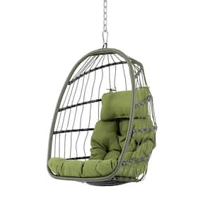 Hanging Egg Chair in Gray with Light Olive Cushions Patio Swing
