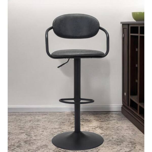 HomeRoots 24.4 in. Black Low Back Metal Counter Height Bar Chair with Upholstery Seat
