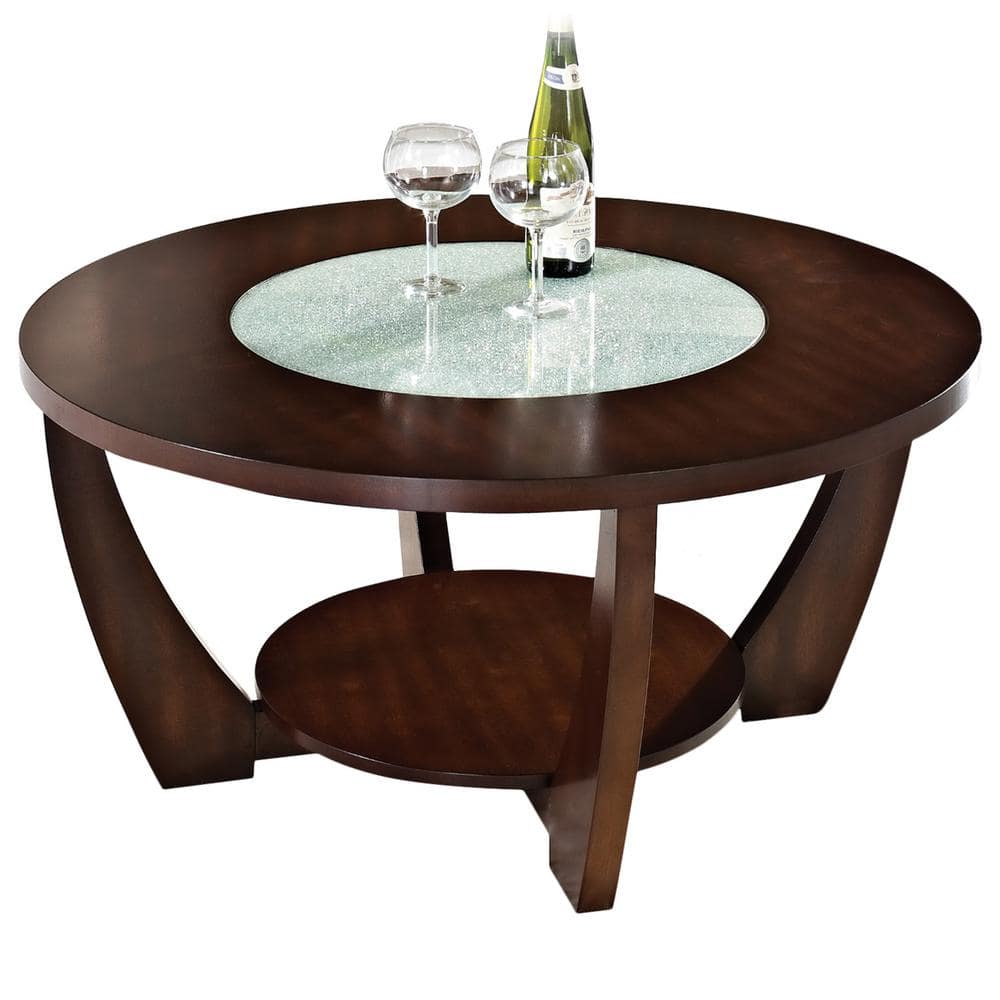 Rafael Round Cherry Wood Cocktail Table with Glass Inlay