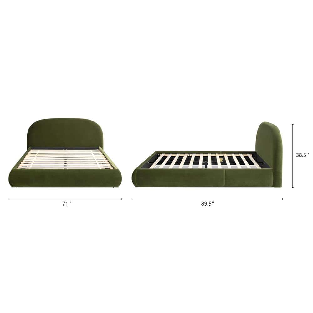 King Green Velvet Upholstered Platform Bed with Headboard