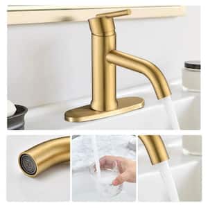 ABA Single-Hole Single-Handle Low-Arc Bathroom Faucet Deckplate Included in Spot Defense Brushed Gold