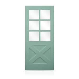 36 in. x 80 in. Reversible Decorative Glass Kiwi-Green Modern Exterior Fiberglass Front Door Slab Door Slab Only