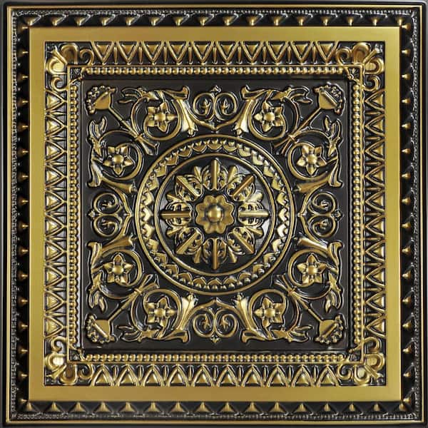FROM PLAIN TO BEAUTIFUL IN HOURS La Scala Antique Brass 2 ft. x 2 ft. PVC Glue-up or Lay-in Ceiling Tile (100 sq. ft./case)