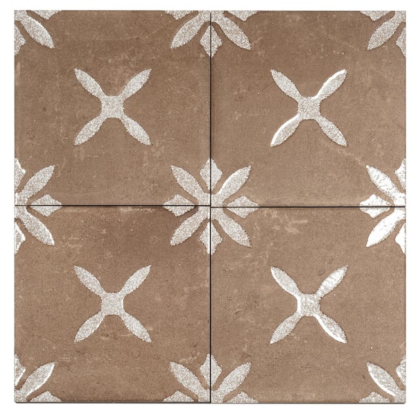 Palmera 9 in. x 9 in. Matte, Glossy Terracotta Brown Porcelain Floral Square Tile Sample (0.56 sq ft)
