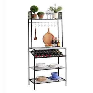 SignatureHome Black/Gray 5-Shelves Metal 15 in. W Baker's Rack With 9 Bottles Wine Capacity. (30Lx15Wx65H)