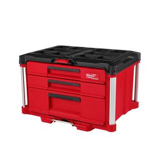thumbnail interactive-video image 1 of Milwaukee PACKOUT 3-Drawer Multi-Depth Tool Box – 48-22-8447, Red/Black, Lockable, 50lbs Capacity 1 of 4