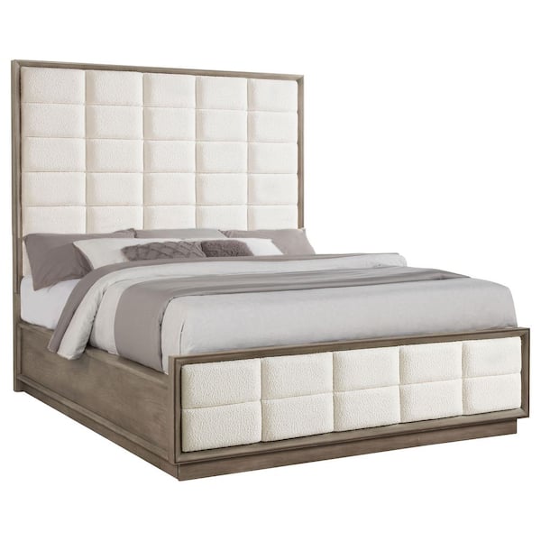Durango Brown Taupe Oak and Cream Wood Frame California King Panel Bed with An Extra-tall Headboard