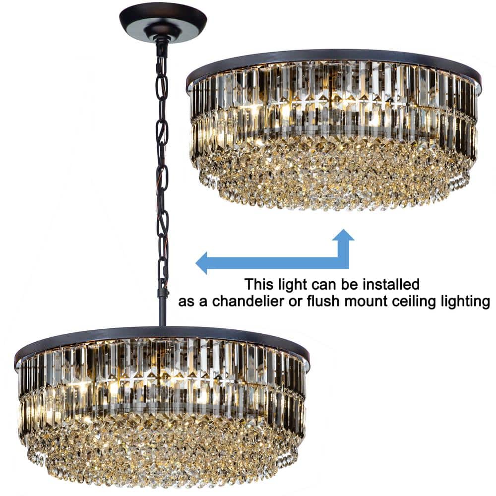 Matte Black and Crystal 24" Drum Flush Mount Ceiling Light