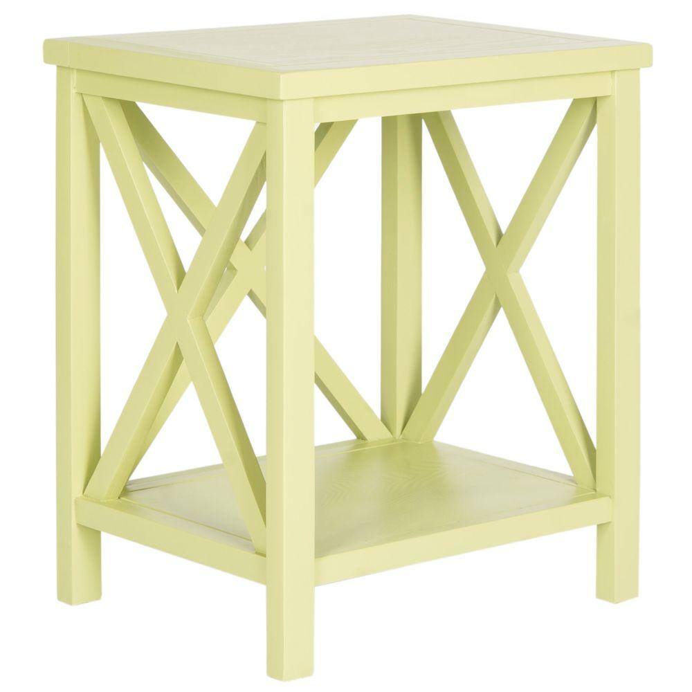 Avocado Green Rectangular Wood End Table with X Detailing