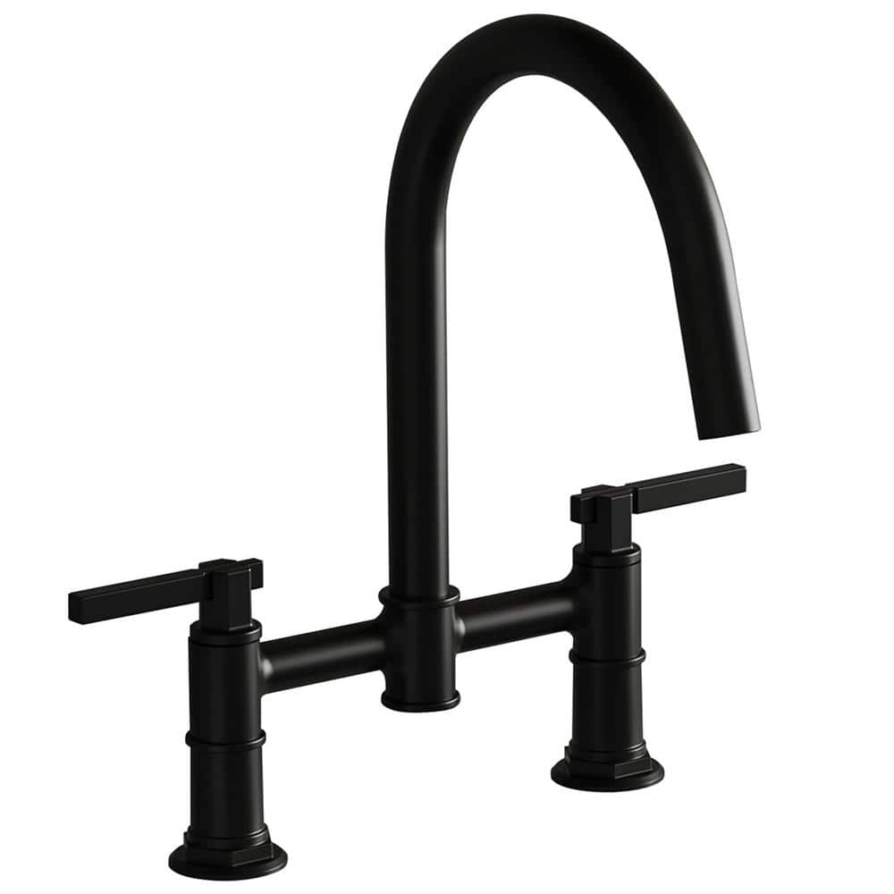 Double Handle Bridge Kitchen Faucet in Matte Black