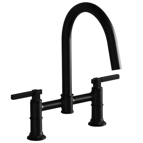 Unbranded Double Handle Bridge Kitchen Faucet in Matte Black
