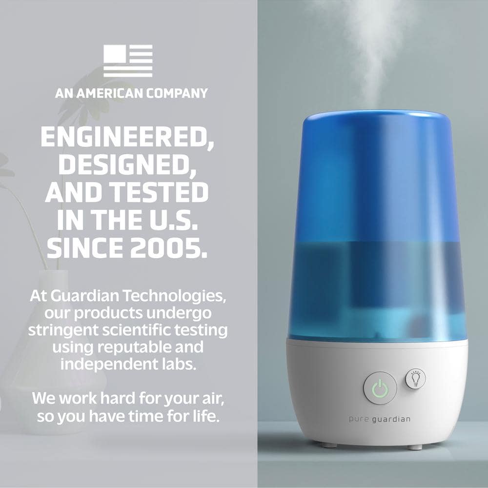 Compact Blue and White Ultrasonic Cool Mist Humidifier with Automatic Shutoff