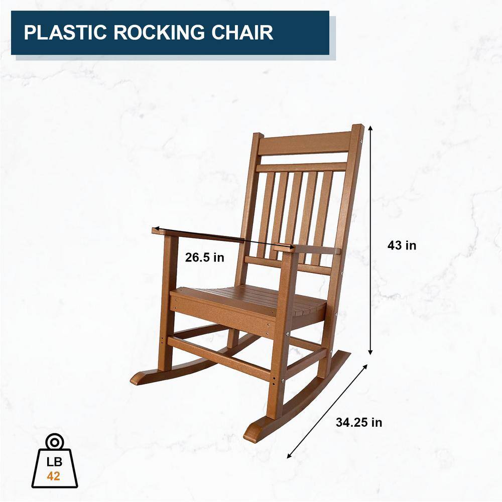 Berkshire Traditional All-Weather HDPE Brown Rocking Chair with Arms
