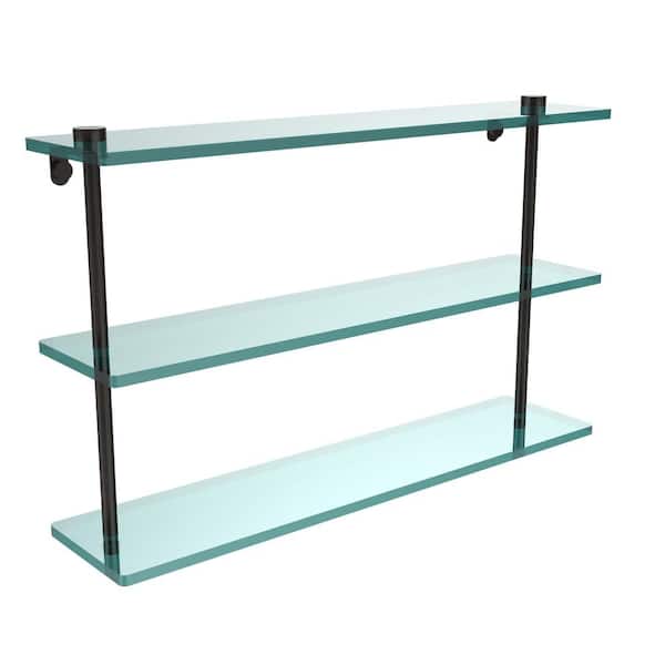 Allied Brass 22 in. L x 15 in. H x 5 in. W 3-Tier Clear Glass Bathroom Shelf in Oil Rubbed Bronze