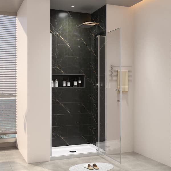28-32 in. W X 72 in. H Semi-Frameless Pivot Shower Door in Brushed Nickel with 1/4 in. and 5/16 in. Tempered Glass