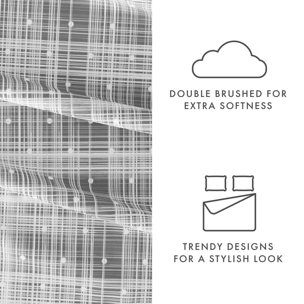 Gray and White Plaid Polka Dot Twin Sheet Set