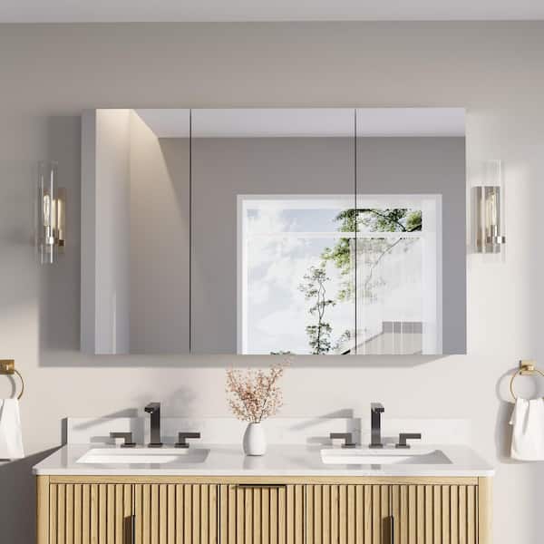 56 in. W x 36 in. H Rectangular Combo Recess/Surface Mount Medicine Cabinet with Mirror, Soft Close Door