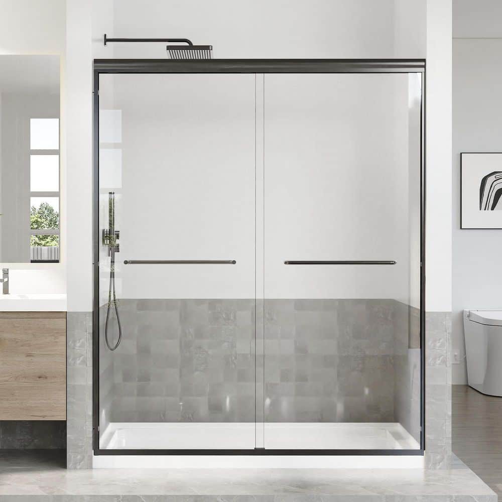56-60 in. W x 72 in. H Sliding Framed Shower Door in Matt Black with 1/4 in. (6 mm) Tempered Clear Glass price history on PriceWatchPro