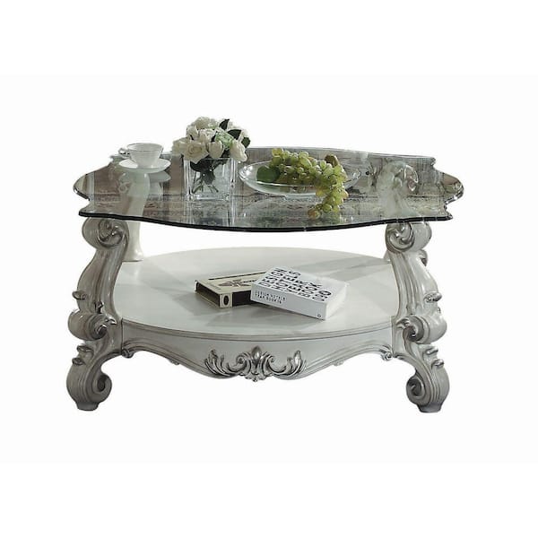Benjara 47.24 in. White Free Form Specialty Glass Top Coffee Table