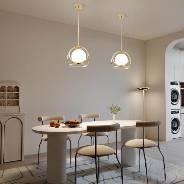 60-Watt 1 Light Gold Orb Pendant ceiling Light with White Glass Shade