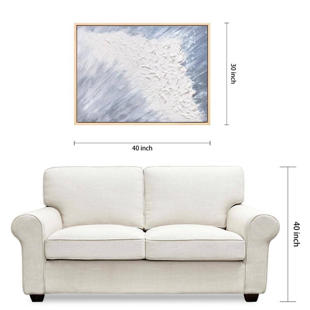 Aqua Splash Blue and White Abstract Canvas Painting, 30" x 40"