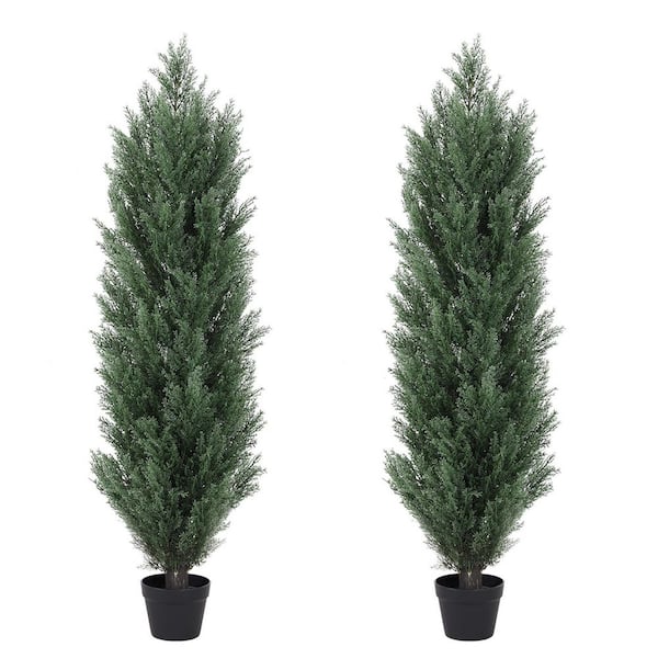 Zeus & Ruta 2-Piece 4 ft. Artificial Cedar Tree Triangular Pines for Garden in Pot