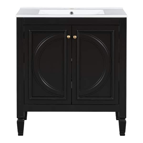 Bella 30 in. Single Sink Multi-Functional Vintage Freestanding Black Bath Vanity with White Ceramic Top Unassembled