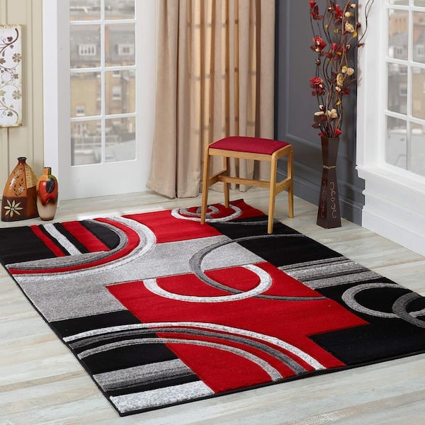 Red Polypropylene 8 ft. x 10 ft. Abstract Indoor Area Rug