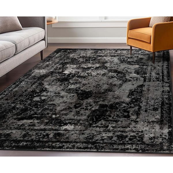 Zazzle Patras Vintage Oriental Floral Black 3 ft. x 5 ft. Area Rug