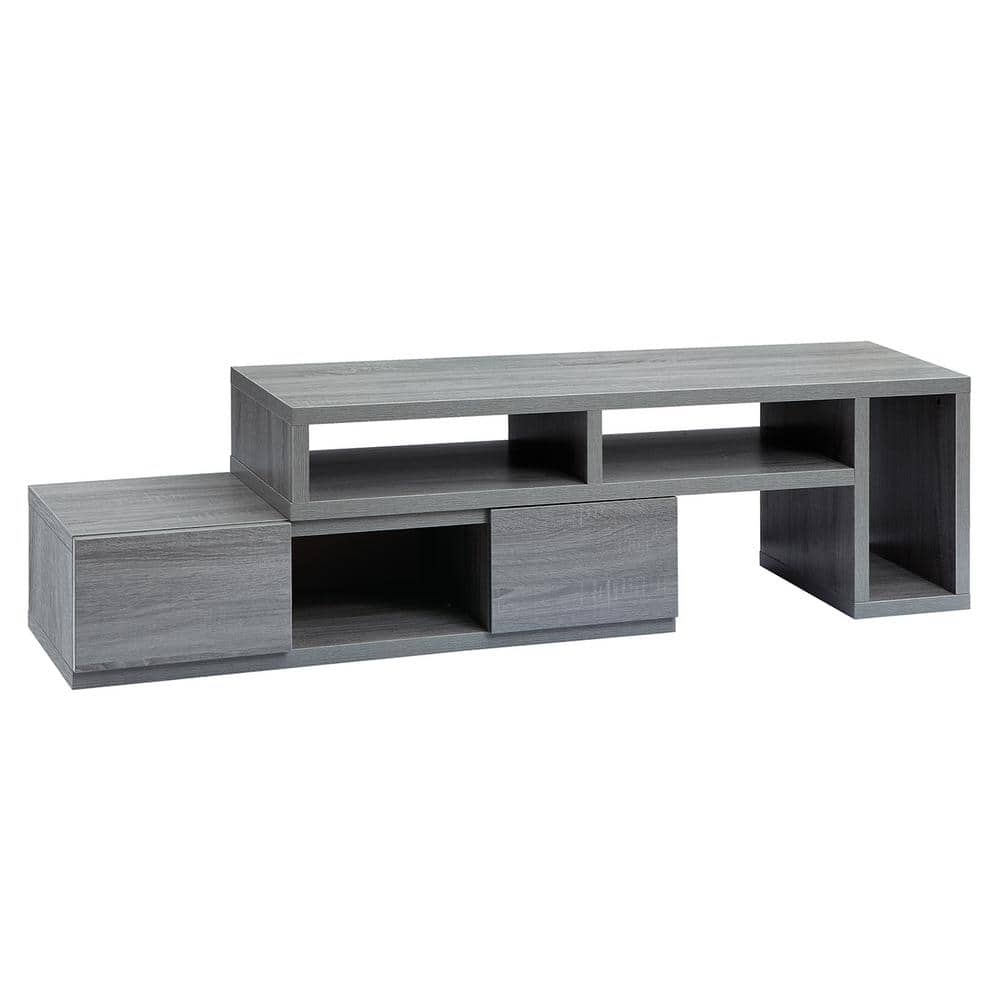 Gray MDF Expandable TV Stand with Shelves and Drawers